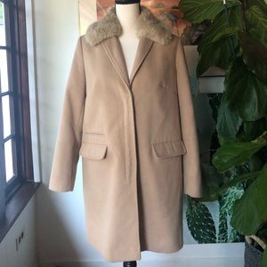 Topshop Size 8 Tan Faux Fur Collar Trench